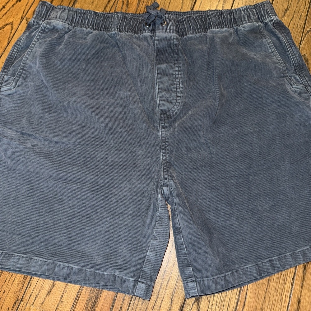 prAna Canyon Camp Shorts‎ Mens XXL Organic Cotton Grey Blue Corduroy Pull On 7"